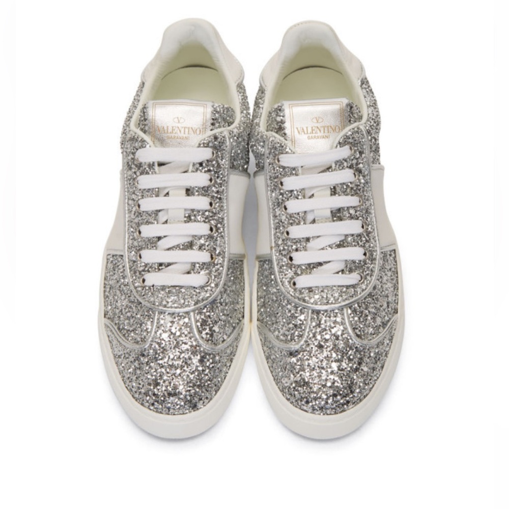 Valentino Silver Valentino Garavani Glitter Flycrew Sneakers